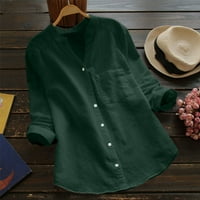 HGW Nove majice za žene Trendy pamučna posteljina casual čvrsta majica s dugim rukavima bluza s vrhovima