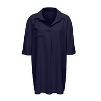 Dugi rukav V-izrez Čvrsti džep seksi bluze Ženske majice Ležerne prilike ljetne mornarice Veličina XL