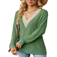 Seksi ples žene vrhovi dugih rukava tunika bluza V izrez majica udobnosti pulover za odmor majica zelena
