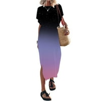 Amousa ženska ljetna modna seksi Split ljetni kratki rukav tiskani maxi haljina plaža haljina majice za žene