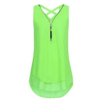 Ženski vrhovi tenk s čvrstim rukavima modne žene ljetne V-izrez majice Tunic TEE Green S