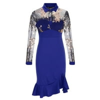 Bodycon haljine za žene Sparkly Glitter čipka dugih rukava V Vrat Sequin Haljina Slim Fit Side Split