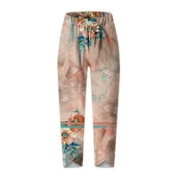 Ženske posteljine hlače Ljeto Capris Hlače visokog struka ispisane široke džepove nogu Cinch Donja pantalona