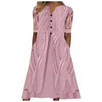 Ženske oblače srednje duljine modni tiskani kratki rukav A-linijski ljetni haljina V-izrez ružičaste