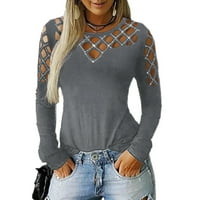 Ženske košulje Zimske dugih rukava okrugli izrez Poliester Plus size izdubljene košulje sive xxl