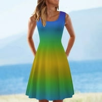 Ljetne haljine za žene Ženska ležerna ljetna tenka bez rukava Dužina koljena Pleted sunčane haljine kravata-boje Gradient Rainbow Cvjetni tužni haljina Maxi haljine za žene