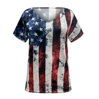 Odeeerbi Day za neovisnost za žene Ljeto kratkih rukava Bluze Modni kratki majica V-izrez Mornarica