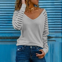 Bluze Žene proljeće modni V-izrez Stripeta labavi ispisani patchwork bluza vrhova pulover