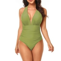Bikini Žene Jednobojne boje s nagnutim visećim izrezom Žene kupaće kostim metvice zelene l