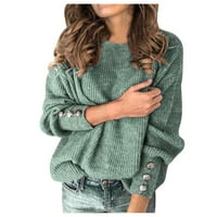 HGW džemper za žensku modnu pulover u boji okrugli vrat topli džemper s dugim rukavima plavi m