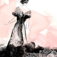 WATTS, Eva Crni moderni uokvireni muzej umjetnički print pod nazivom - Laced Woman I