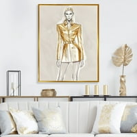 Art DesimanArt Izvrsni model Haute Couture Gold IV Modna žena uokvirena platna Art Print u. Visoko -