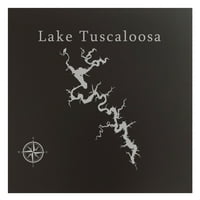 Mapa za jezero Tuscaloosa 24x24 Crni metalni zidni umjetnički ured ureza poklon ugraviran alabama
