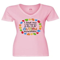 Inktastic volim svoju sestru autizam svijest o ženskoj majici V-izrez