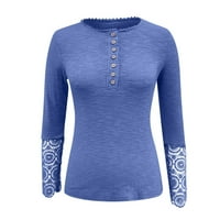 Bazyrey ženske dugih rukava plus veličina okrugla vrata casual majica čvrsta pulover plava, xxl