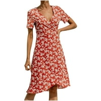WOMEM COMFY haljina - seksi V-izrez kratki rukav čipka za čipku Party Beach cvjetna od tiskane haljine