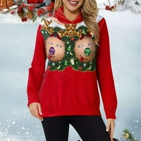 Ženski casual smiješan božićni print dugih rukava pulover s kapuljačom s kapuljačom parovi hot6sl44866287