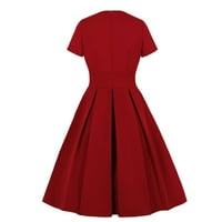 Ljetna haljina Ženska V-izrez Retro pune boje kratkih rukava visoka struka Formalna haljina Ležerne