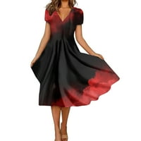 Ljetne haljine za žene Srednja dužina A-line kratki rukav modni haljina s V-izrezom crna 2xl