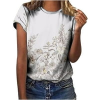 Košulje za majicu Drindf za žene Casual Crew izrez kratkih rukava Elegantna cvjetna ploča Tuntic Majice Loose Fit Sping Ljetni vrhovi Tee