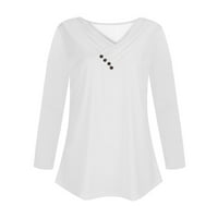 Qolati plus veličine za žene casual ruched gumb V izrez dugih rukava majice sa slobodnim sastojcima