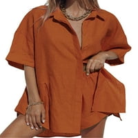 Ženska posteljina odjeća Casual Labavi kratki rukav niz majice + kratke hlače Postavite ljetni baggy