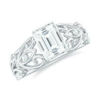 Smaragdni rez Solitaire Moissite Jedinstveni zaručni prsten za žene, 14k bijelo zlato, SAD 6,50