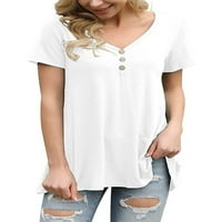 Eleluny Womens Solid V izrez T-majica Tunic kratki rukav Ležerni bluza Pljuska bijela s