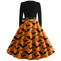 Maxi haljine ustaljenu odjeću Halloween Print Flare haljina za žene Dugih rukava Haljina šuplje zabave