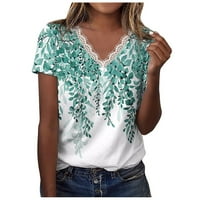 Ženski casual vrhovi cvjetni V-izrez kratki rukav labavi majice zelena 3xl