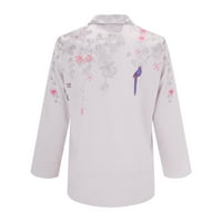 Wofeydo T majice za žene, ženski cvjetni gumb za ispis niz komični majice s rukavima na vratu COLLARED