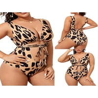 Ženska plus veličina Jedno kupaći kostim Leopard Print bikini bez rukava V izrez za kupanje Ljetna plaža Romper kupaći kostimi