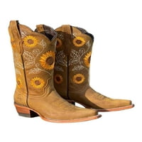 Žene Casual Western Cowgirl Boots Comfort Vintage Mid Calf Boot Vanjska antilica Chunky Heel Povucite