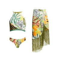GDFUN Ženska moda Retro Print Konzervativna splitske haljine za plažu Set kupaći kostim