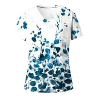 Ženski vrhovi i bluze Atch bluze Grafički ispis casual V-izrez kratki rukav labav majica plavi XL ljetni