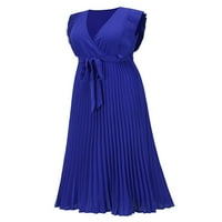 Šifonska haljina za odabiru elegantne modne ženske ruffles rukave V izrez visoki struk kravata maxi