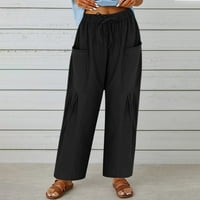 Ženske hlače High struk džepovi Elastični struk Čvrsto labave ležerne duge pantalone Radne pantalone