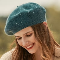 Ludlz Žene Sequin Beret kape, pletena Beanie Cap Jesen zimski šešir francuski klasični beret