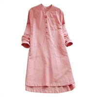 Slatke ljetne haljine za žene retro dugih rukava labav gumb za bluzu bluza mini majica midi haljine