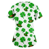 Umitay Ženska modna ravna odjeća s kratkim rukavima s džepovima sa džepovima St. Patrickov dan tiskani