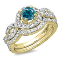 DazzlingRock kolekcija 1. Carat 14k bijeli i plavi dijamant SWIRL HALO angažman prsten set CT, žuto