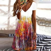 Aloohaidyvio žensko čišćenje haljina, žensko stilski casual a linija s kratkim rukavima cvjetne tiskane ljetne V-izrezne haljine
