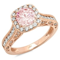 2. CT sjajan okrugli rez simulirani ružičasti dijamant 14k Rose Gold Halo Pasijans sa Accenting prstenom SZ 8