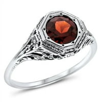Garnet Sterling srebrna Art Deco Style Solitaire Filigranski prsten # 558