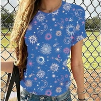 Ženski bluze Ženski modni ležerni print Flowy labav majica s kratkim rukavima plavi s