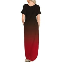 Fartey casual maxi sandress za žene trendi gradijentni print Crewneck Mini haljine sa džepovima Labave