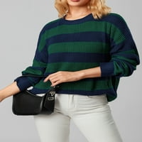 Ženska modna divlji džemper kontrastna boja pruge okrugli vrat dugih rukava pleteni puloveri jesen zima labavi ležerni vrhovi