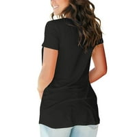 Ljetni vrhovi za žene Ženska casual Comfort V-izrez Solidni džep u boji Labavi fit kratki rukav košulja
