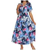 Ljetna maxi haljina Ženska modna casual proljeća i ljetni cvjetni ispis kratki rukav V-izrez odjeća