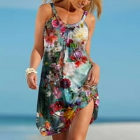 Ženska ljetna haljina bez rukava Crewneck cvjetna print Swing Beach Cover Up Sundress Mini tenk Najbolje